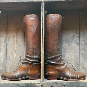 RARE Antique Polo Boots Brown Leather Tall Field Lace Up